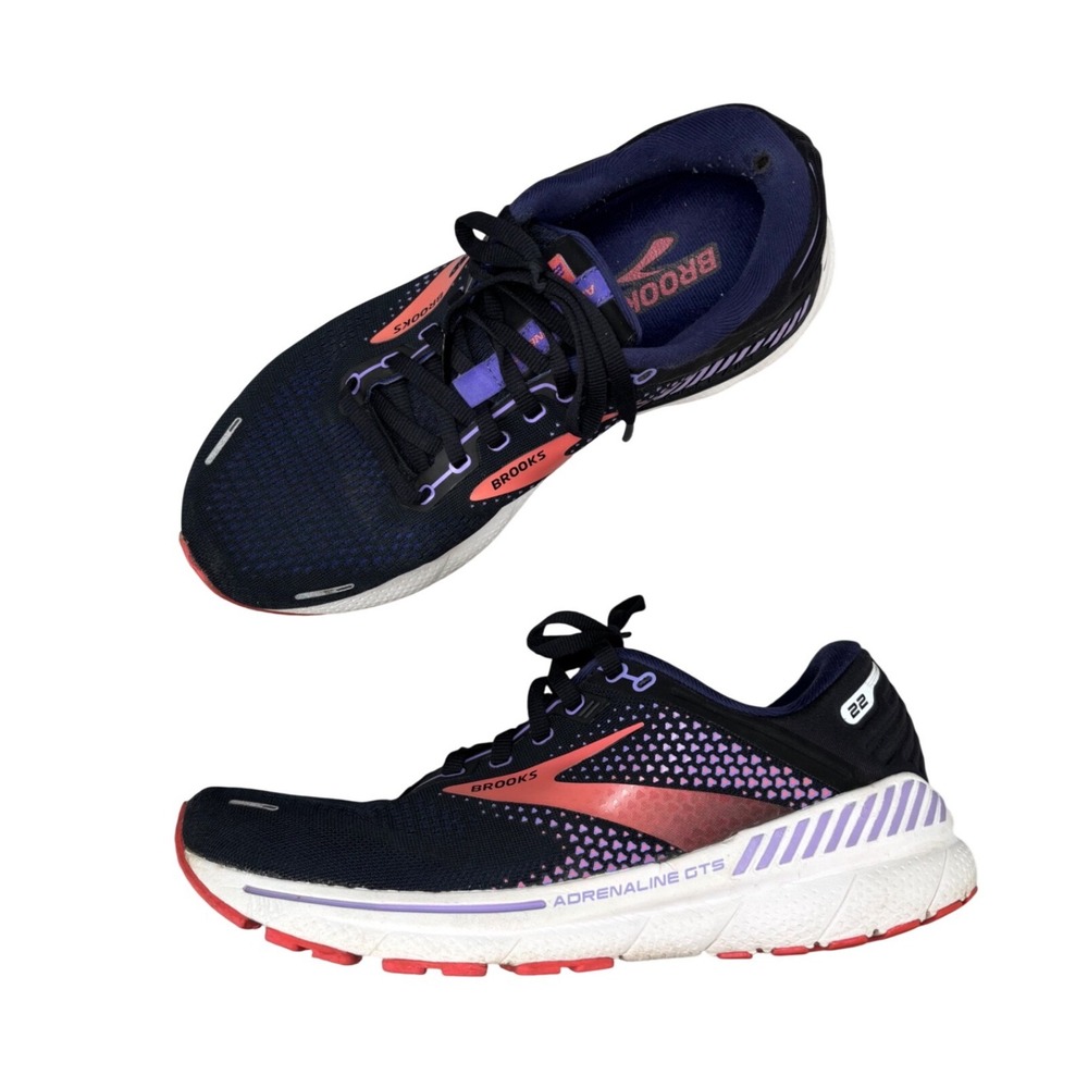Brooks Adrenaline GTS 22 Shoes Black Purple Coral Mesh Running Sneaker Womens 10